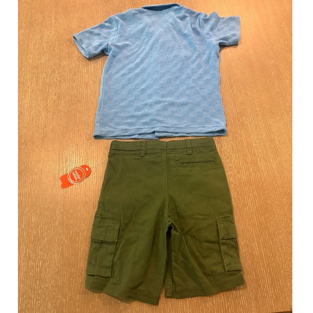 Craft + Flow Boys lot Size 5 Blue Check Up + Wonder Nation Cargo‎ Shorts 7 NWT